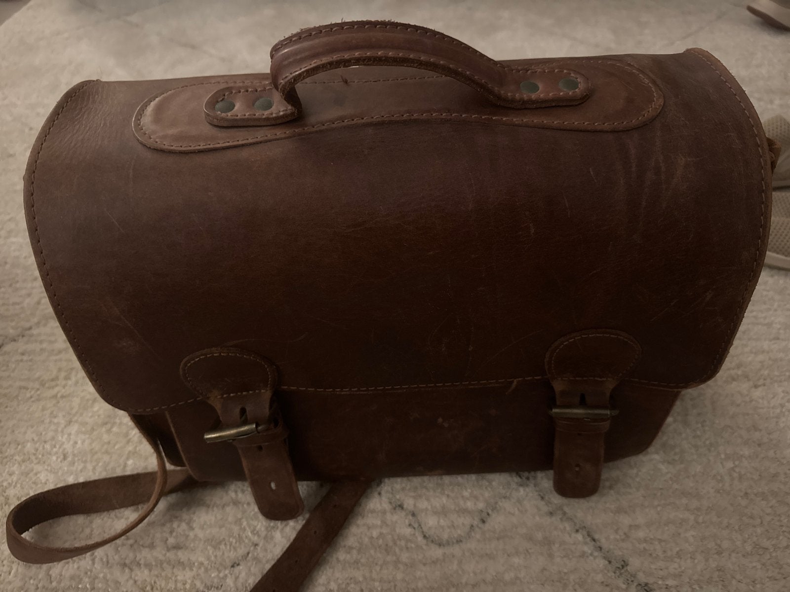 Leren schoudertas/laptoptas 40x30x20 cm, Overige merken, Gebruikt, Bruin, Ophalen of Verzenden