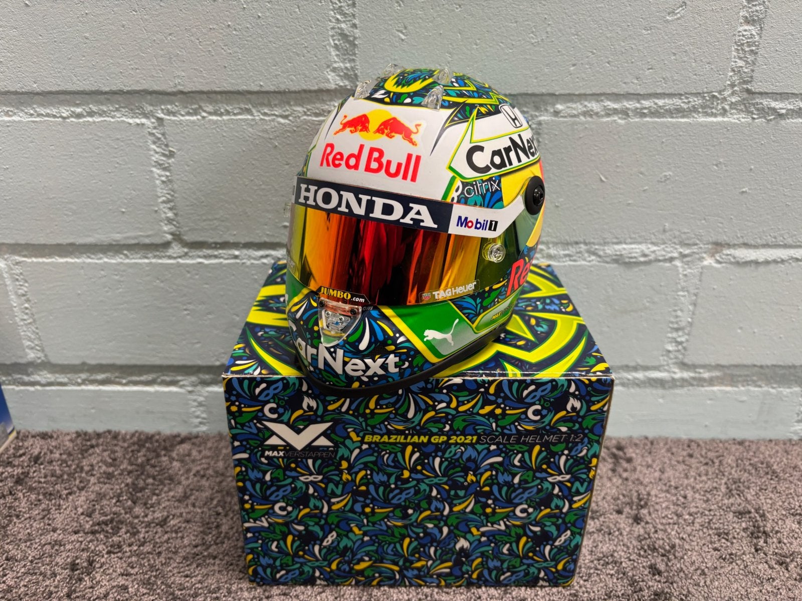 Max verstappen helm 1:2 brazilie 2021, Verzamelen, Ophalen of Verzenden, Zo goed als nieuw, Formule 1