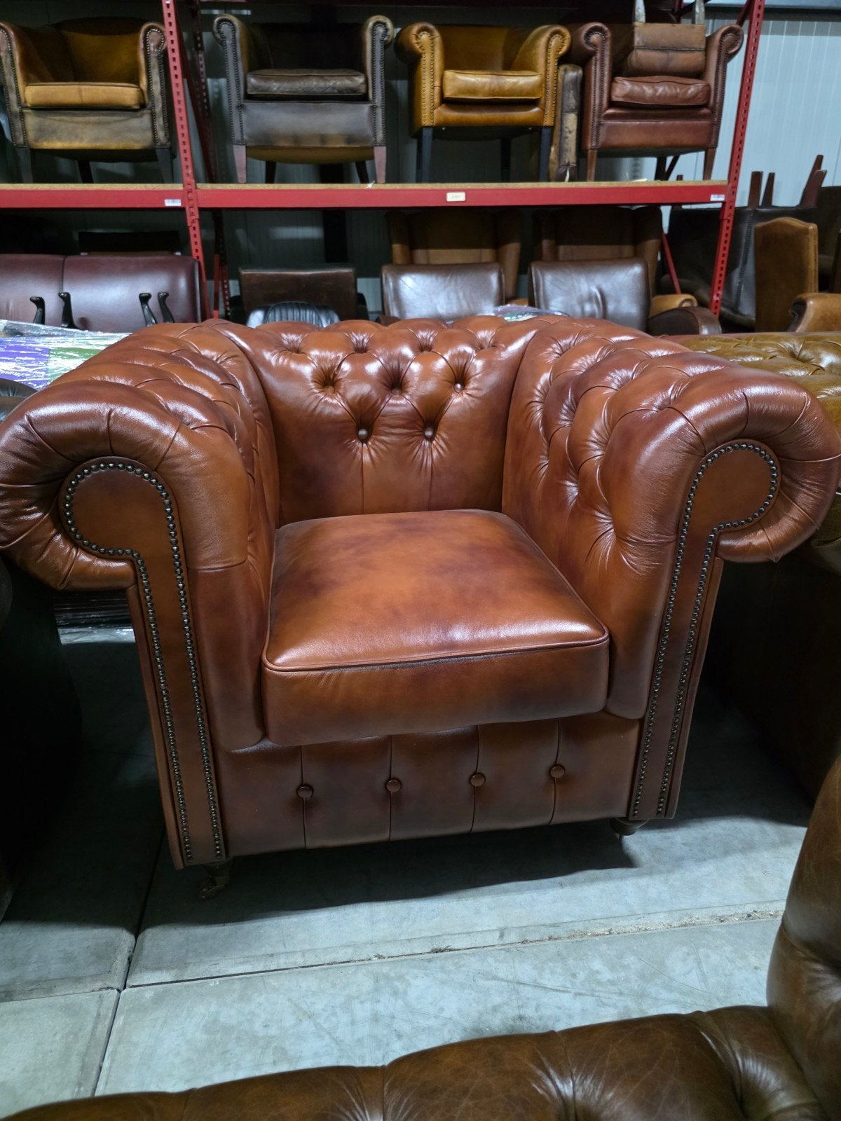 Chesterfield club fauteuil cognac leer + BEZORGING GRATIS, ., Chesterfield, Nieuw, Ophalen of Verzenden