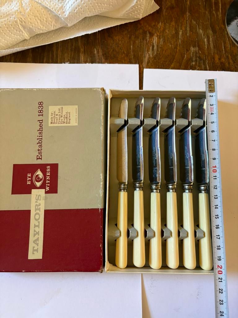 Set 6 vintage messen Taylor’s Sheffield in originele doos, Ophalen of Verzenden