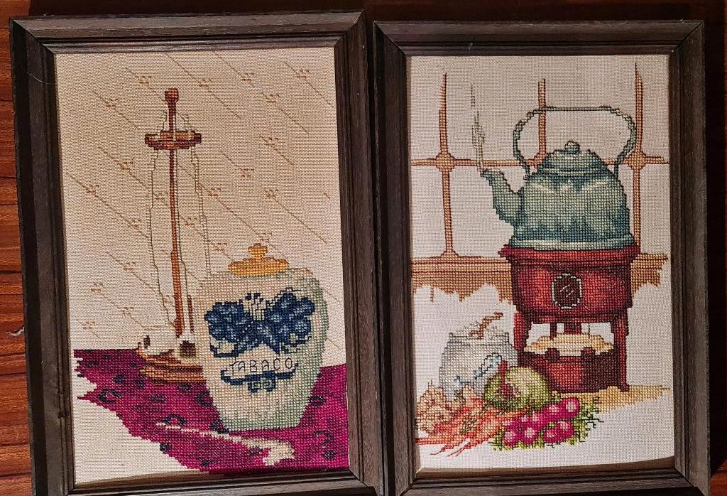 Set Vintage Kruissteek Schilderijen – Keuken & Tabak, Huis en Inrichting, Ophalen of Verzenden, Minder dan 50 cm, Schilderij, Minder dan 50 cm