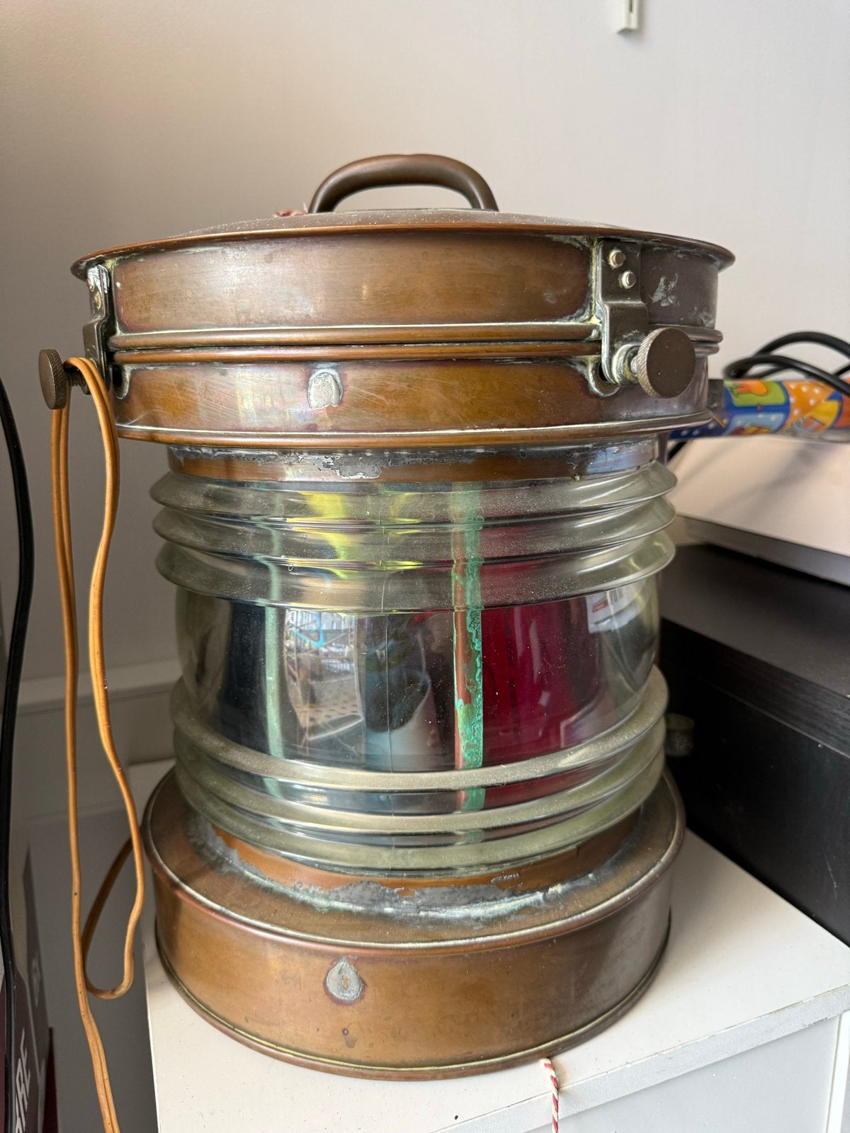 Antieke Koperen Scheepslamp - Heklicht, Ophalen