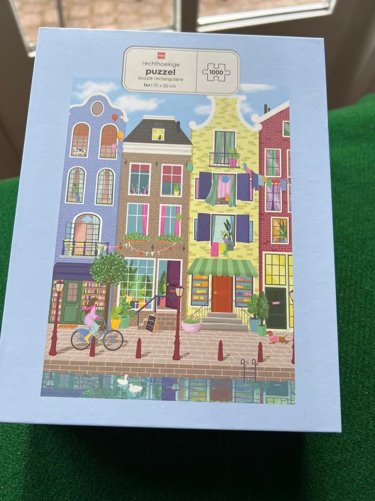 Puzzel HEMA 1000 stukjes grachtenpandjes, Ophalen of Verzenden, 500 t/m 1500 stukjes, Zo goed als nieuw, Legpuzzel