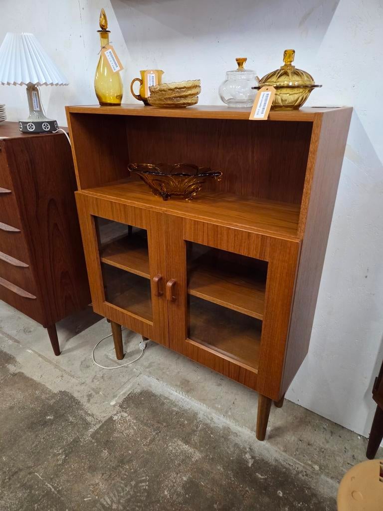 Vintage Deense Mid-Century boekenkast vitrinekast, Ophalen, Gebruikt, Mid-Century, X