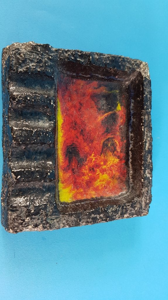 Vintage Fat Lava asbak, zwart vierkant, aardewerk. 6B8, Ophalen of Verzenden