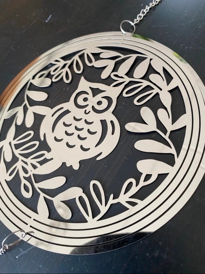 Windgong Uil 80 cm - Metaal wanddecoratie, Ophalen of Verzenden, Nieuw, Zilver, Metaal