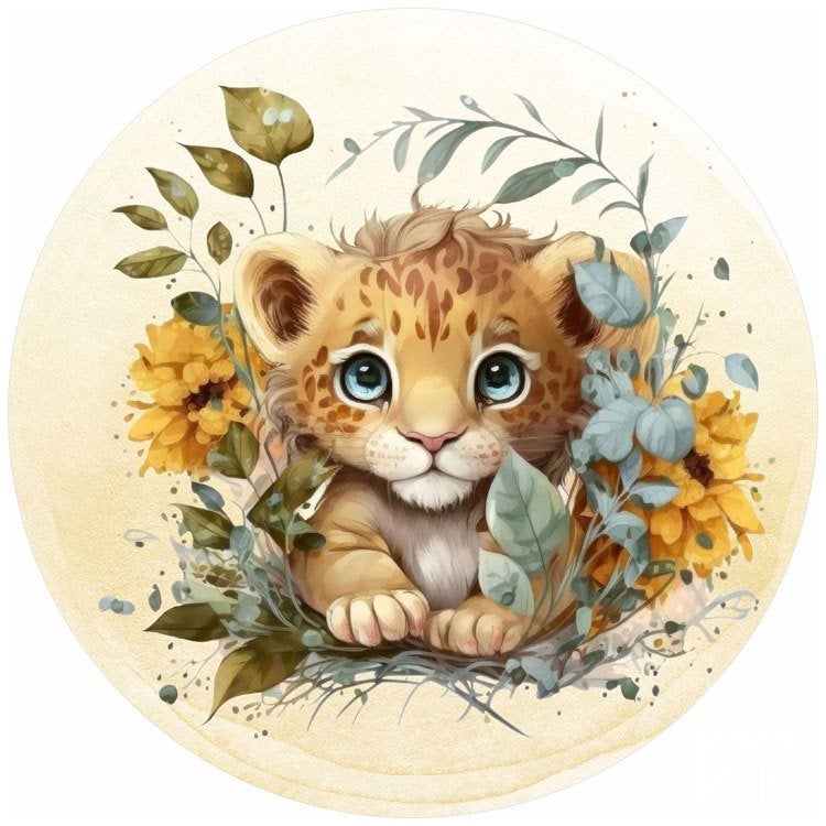 Jungledieren Muurcirkel Leeuwtje met bloemen, Muurdeco4kids, Verzenden, Nieuw