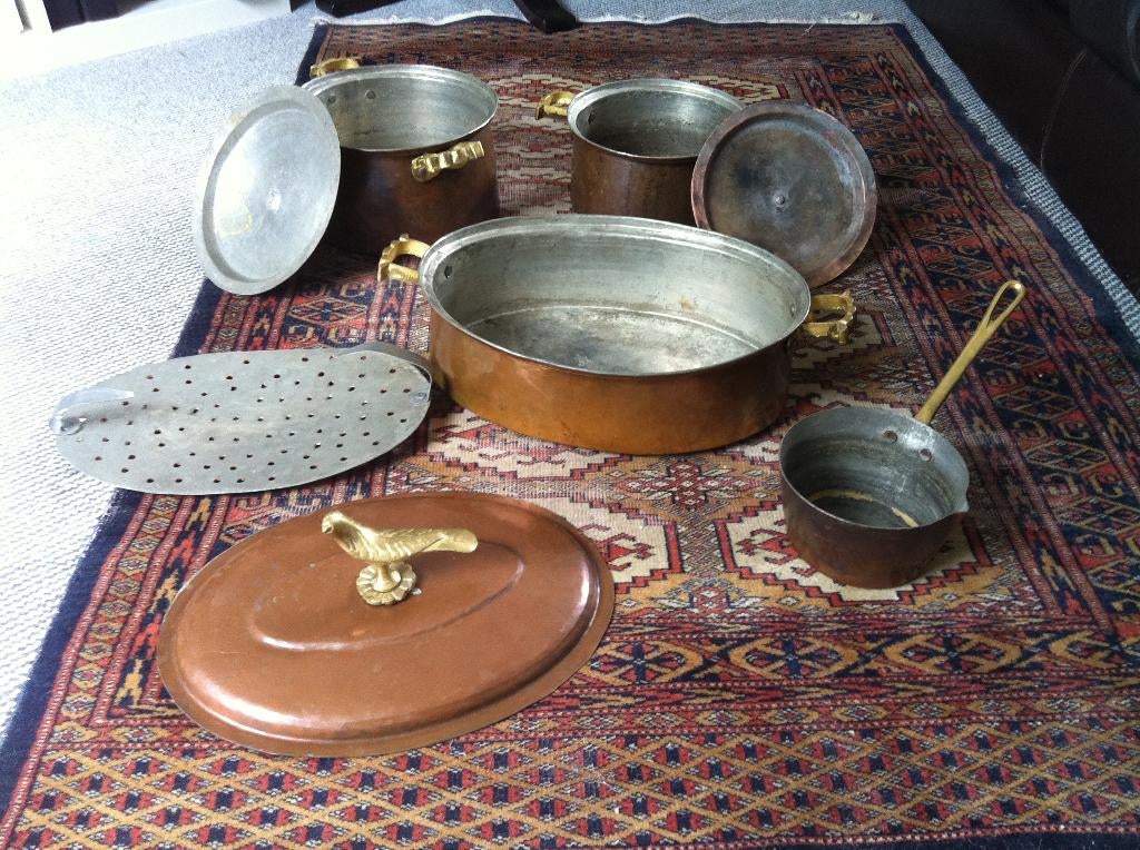 Prachtige koperen pannenset uit Syrie. Handgemaakt Damascus, Ophalen of Verzenden, Gebruikt, Overige materialen, Pannenset