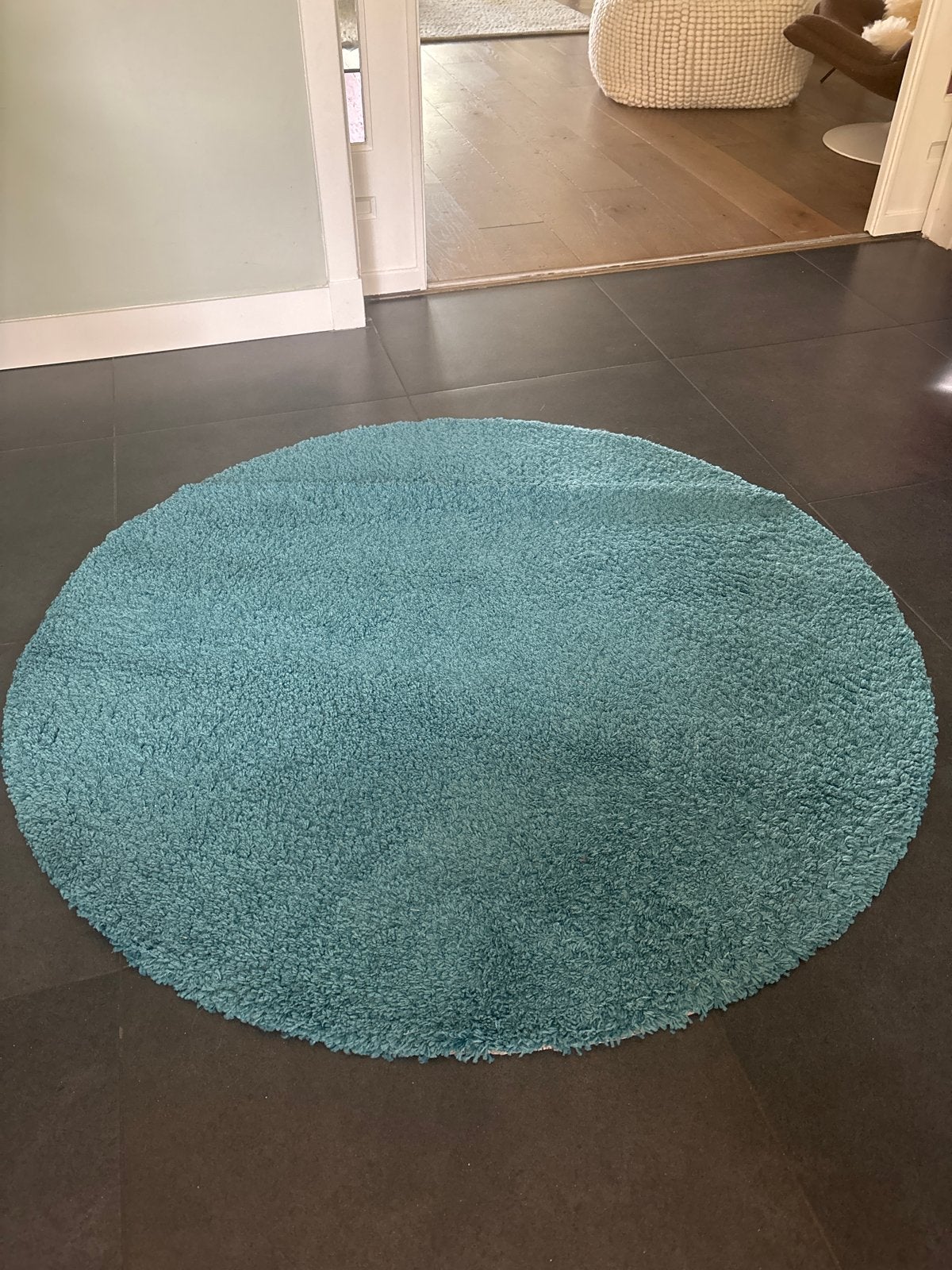 IKEA ÅDUM Rond Vloerkleed - Blauw (130 cm), Ophalen, Gebruikt, 100 tot 150 cm, Blauw