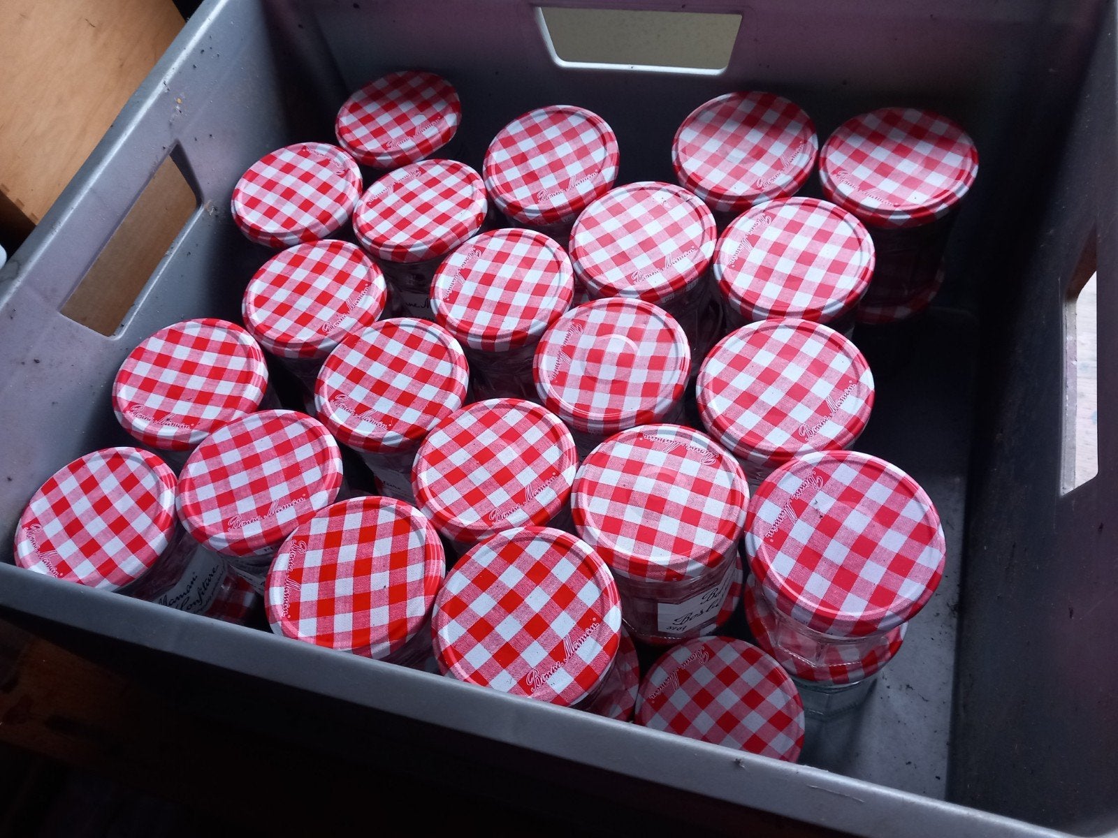 43 Bonne Maman jampotjes, Ophalen of Verzenden, Zo goed als nieuw, Glas, Pot, Bus of Blik