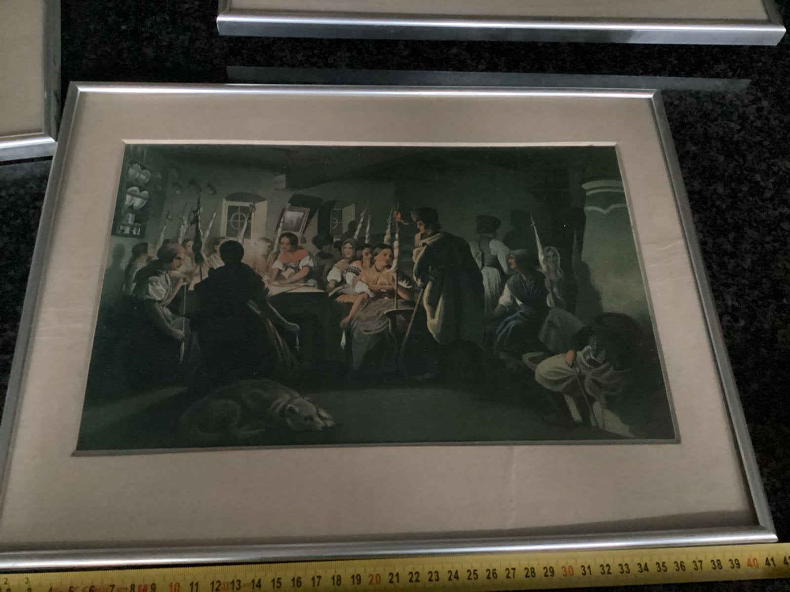 Klassiek schilderij: Gezelschap in interieur, Achter glas, Portret of Personen, Ophalen of Verzenden, Klassiek