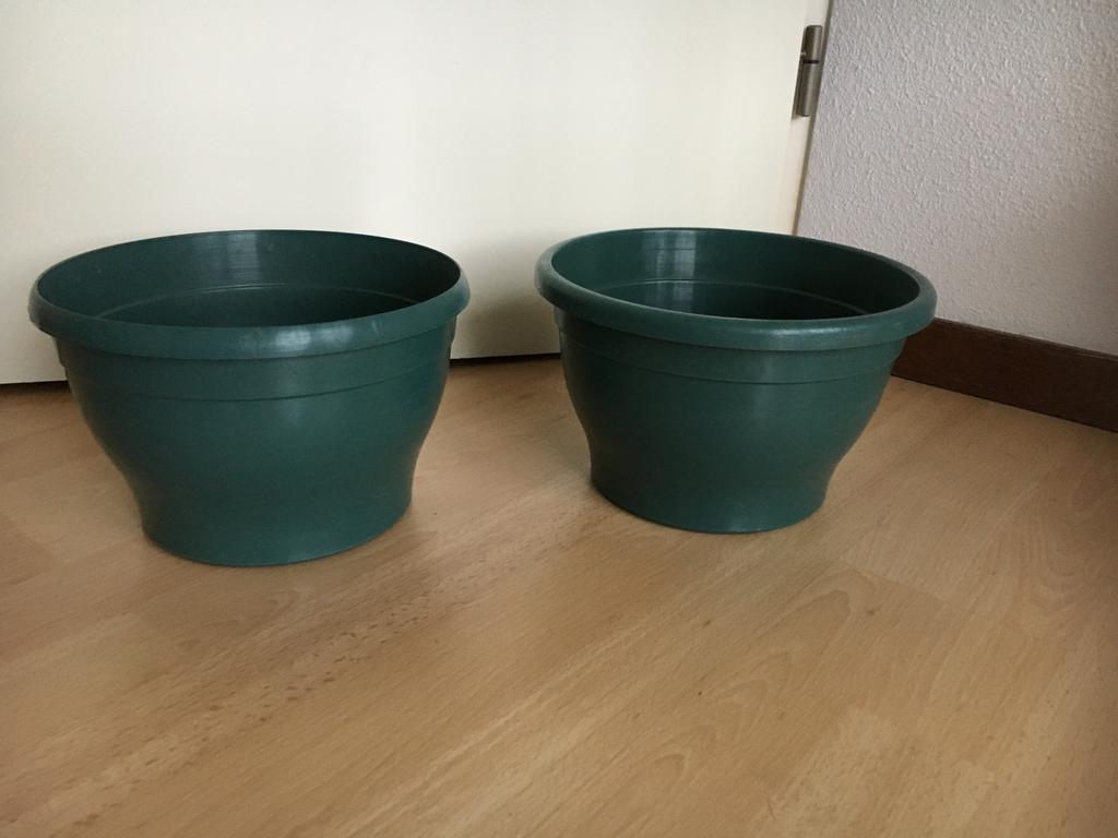 Bloempotten plantenpotten 2 st groen kunststof diam 25 x H16, 25 tot 40 cm, Kunststof, Rond, Ophalen of Verzenden