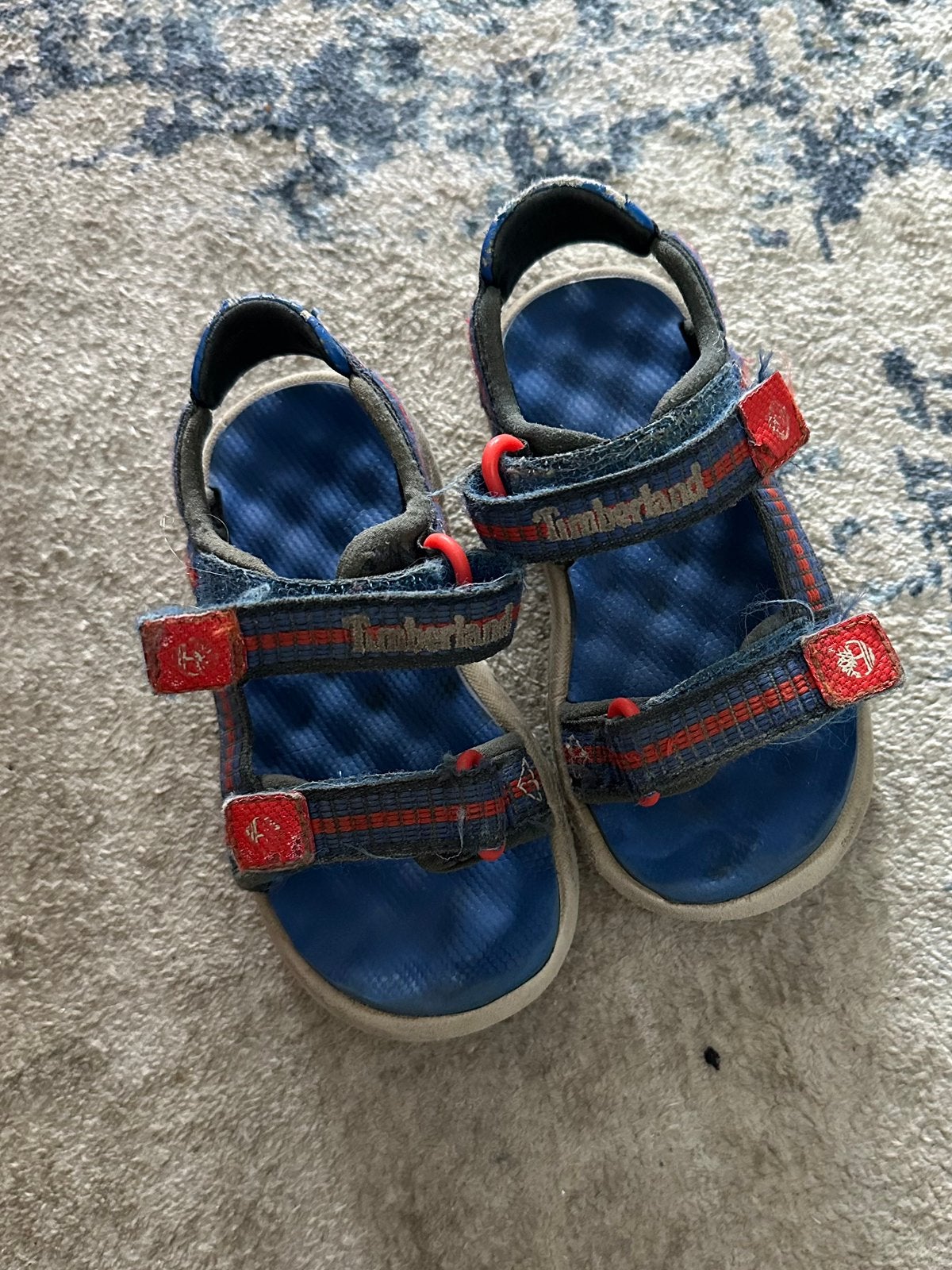 Blauw oranje timberland sandalen klittenband maat 24, Gebruikt, Overige typen, Ophalen of Verzenden, Jongen