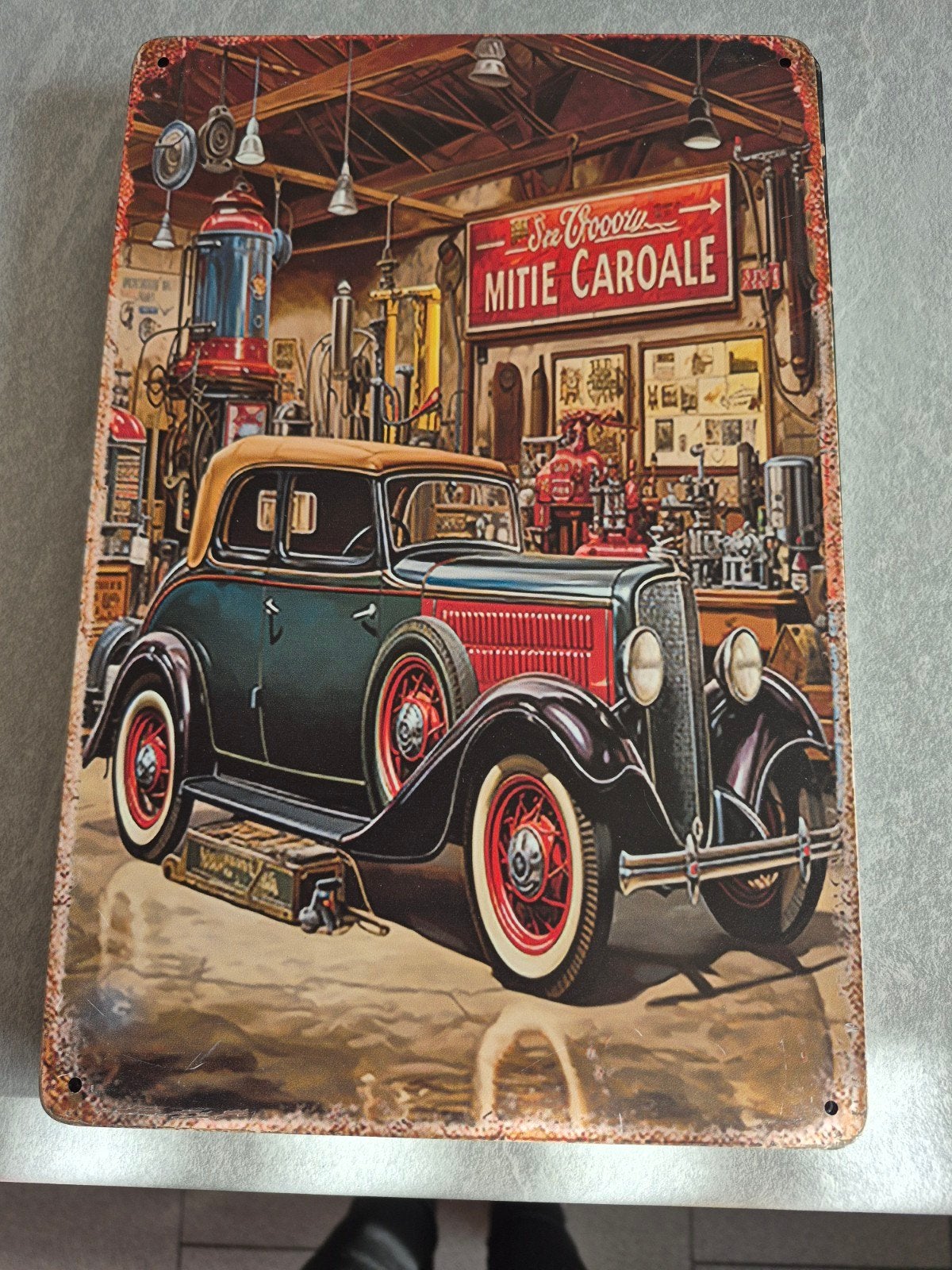 Vintage Metalen Reclamebord Garage Auto Decoratie, Ophalen of Verzenden, Gebruikt, Reclamebord