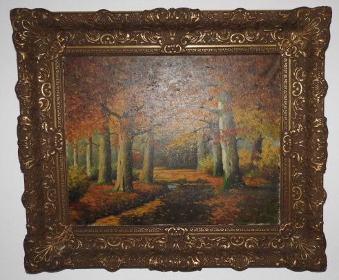 Schilderij “Herfst in bos” van A.W., Antiek en Kunst, Kunst | Schilderijen | Klassiek, Ophalen, Klassiek, Landschap