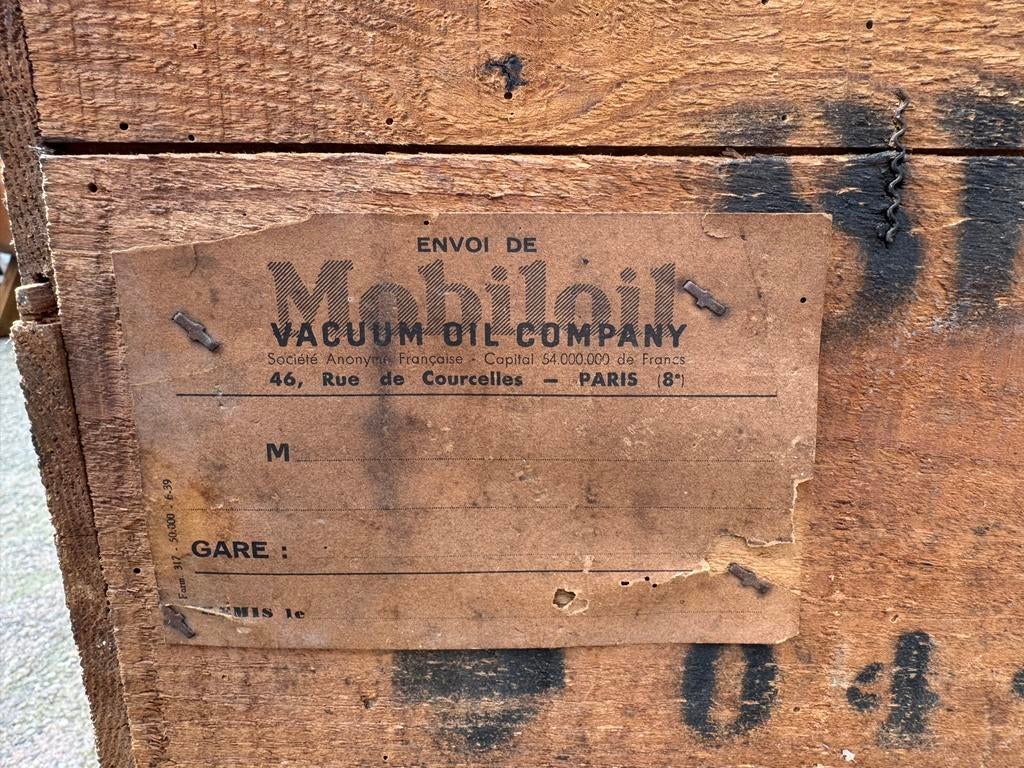 Vintage Houten Mobil Oil Kist - Authentiek en Decoratief, Antiek en Kunst, Curiosa en Brocante, Ophalen