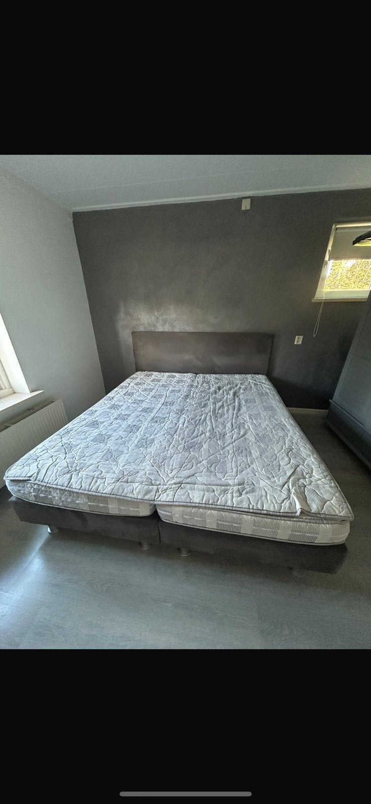 Boxspring grijs 180x200, Ophalen, Tweepersoons, Zo goed als nieuw, 180 cm