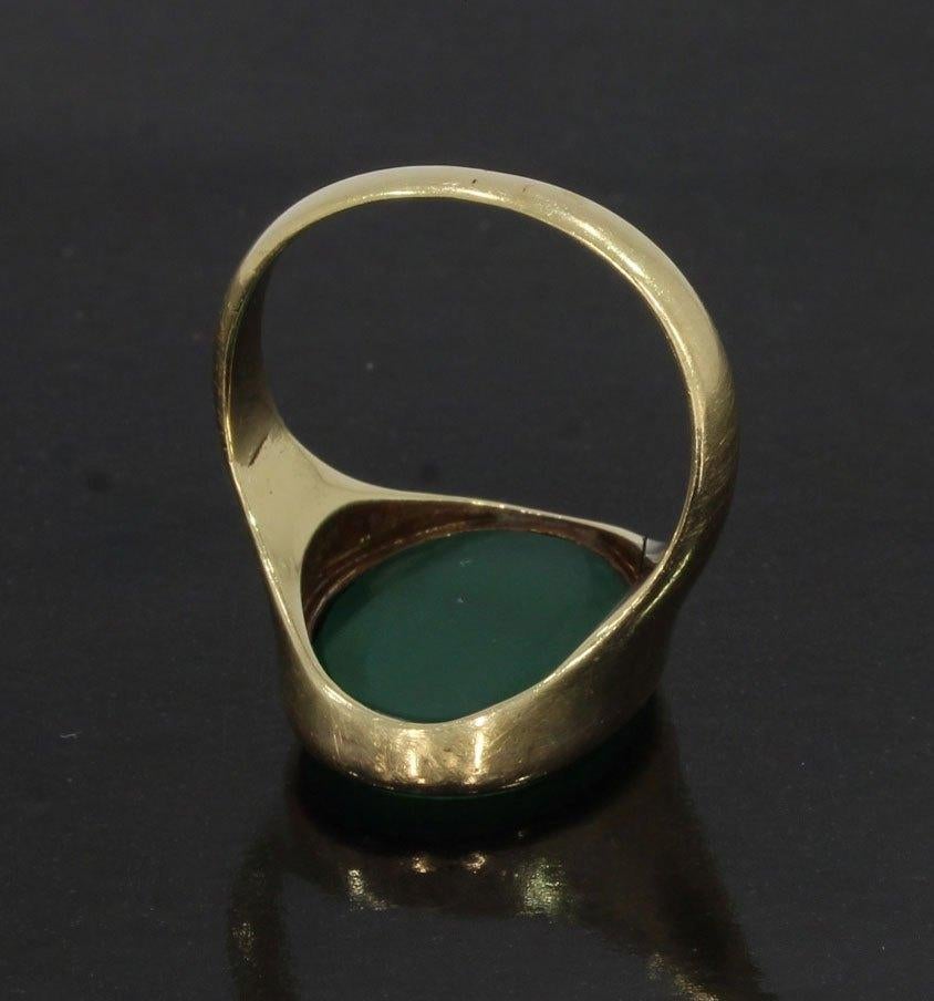 Familiewapen groene onyx 14k gouden vintage zegel ring, Verzenden, Goud, Ring, Met edelsteen