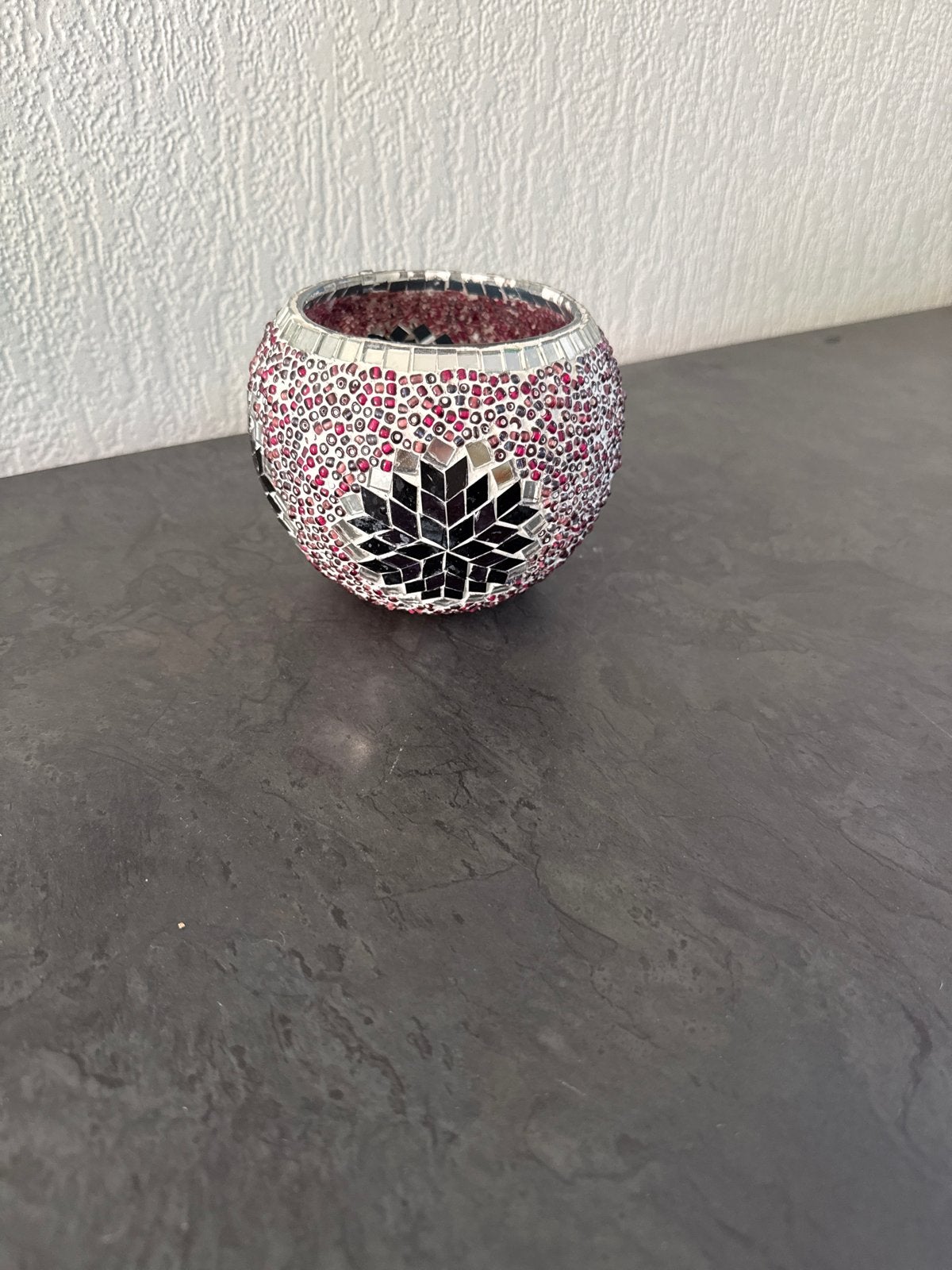 Mozaïek Waxinelichthouder - Rood/Zilver, Overige merken, Waxinelichthouder, Ophalen of Verzenden, Rood