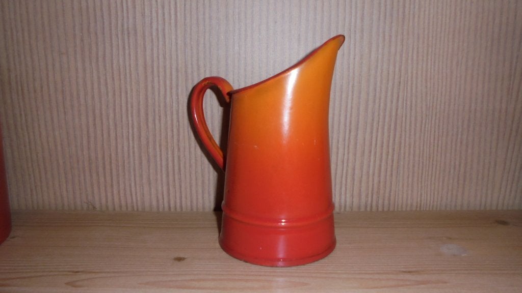 oranjegevlamd emaille kannetje, doorsnee 10H16cm, Ophalen of Verzenden