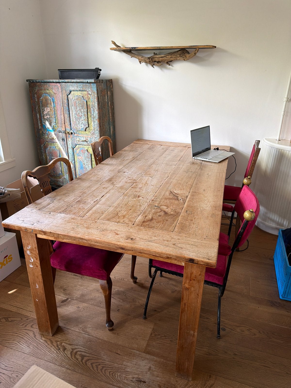 Robuuste Teakhouten Eettafel met Lichte Gebruikssporen, Ophalen, Gebruikt, Teakhout, 200 cm of meer