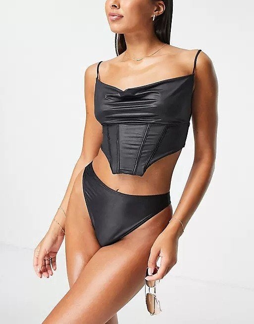 Luxe satijn look bikini set 36, Ophalen of Verzenden, Nieuw, Zwart, Bikini