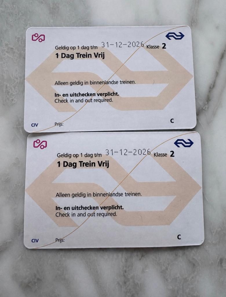 1 dag trein vrij, 2 kaartjes, Eén persoon, Trein, Algemeen kaartje
