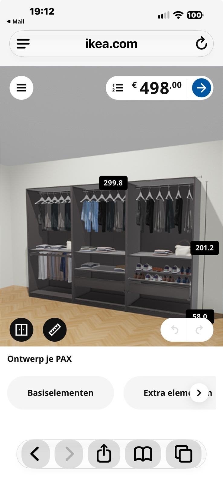 IKEA PAX Kledingkast zonder deuren - 299.8x201.2x58 cm, Ophalen, Met plank(en), Gebruikt, 200 cm of meer