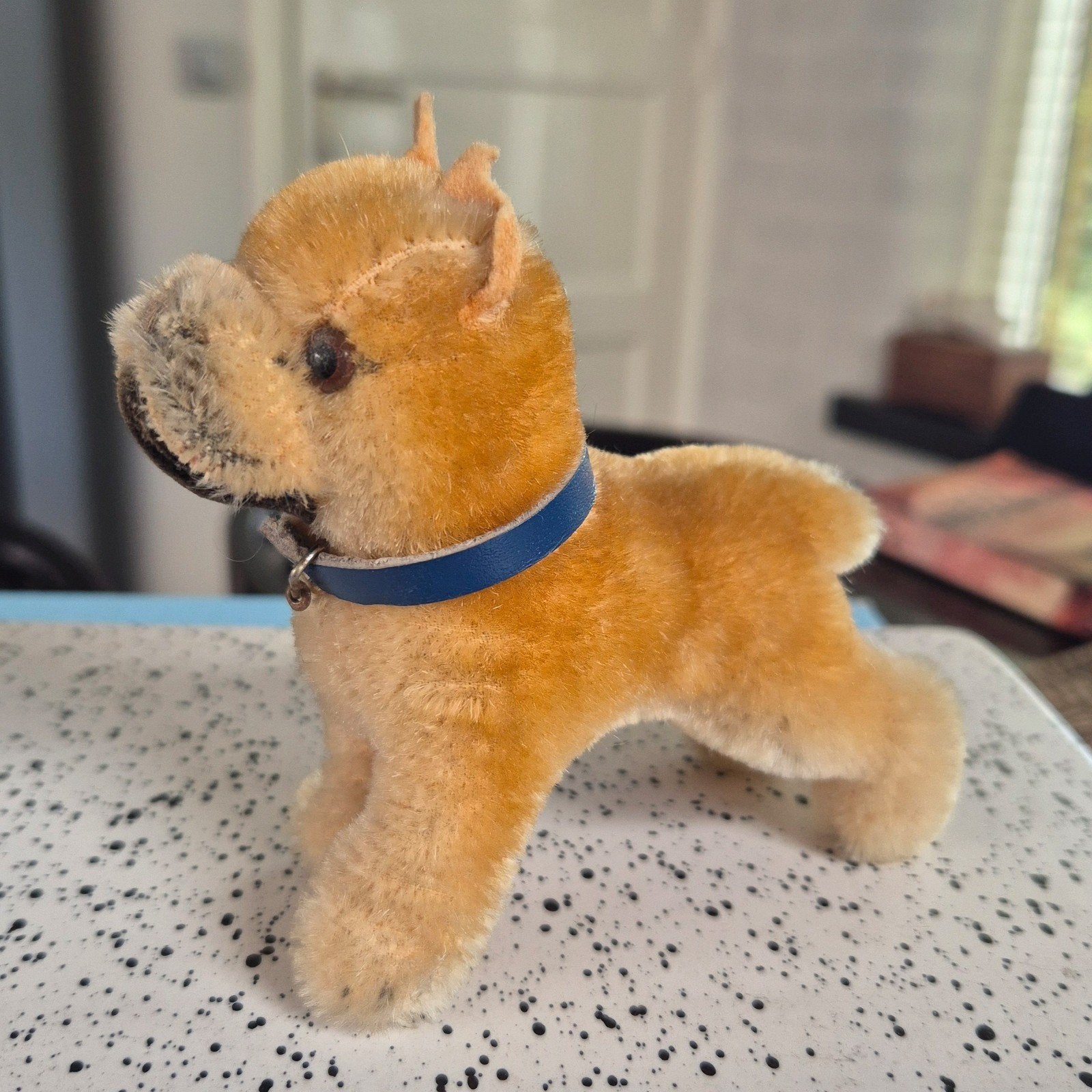 Vintage Steiff Sarras Boxer 10 cm met originele halsband, Antiek en Kunst, Ophalen of Verzenden