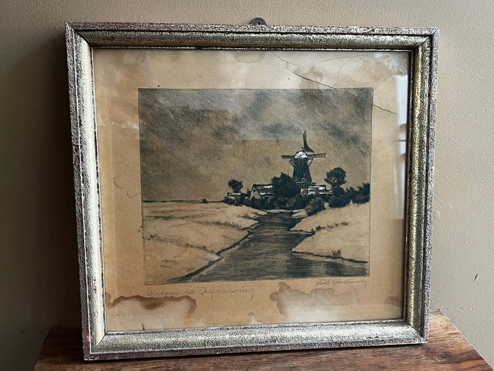 Etching Dutch Windmill by Fritz Hartmann (German, 1878-1961), Antiek en Kunst, Kunst | Schilderijen | Klassiek, Ophalen of Verzenden