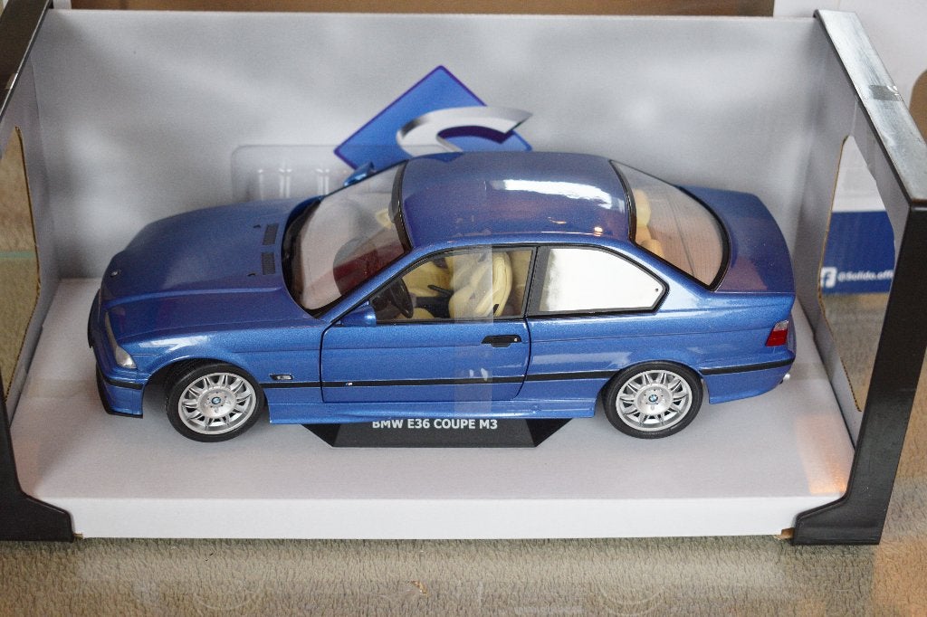 miniatuur auto 1:18 nieuw solido BMW E36 coupe M3 blauw 1990, Hobby en Vrije tijd, Modelauto's | 1:18, Ophalen of Verzenden, Nieuw