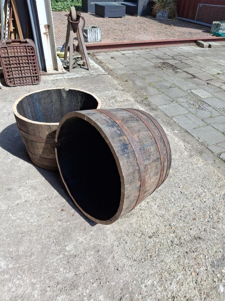 bloembakken v. eiken Whiskyvaten,  outlook hg 44,5, zie fotó, Tuin en Terras, Ophalen, Rond, Zo goed als nieuw, Binnen