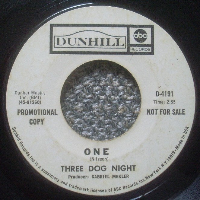 Three Dog Night - One (PROMO) 7" single, Gebruikt, 7 inch, Promo, Ophalen of Verzenden