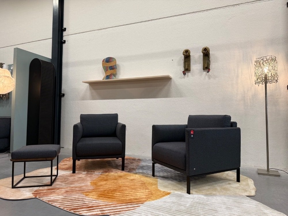 2 Nieuw Rolf Benz Cara Fauteuil stof blauw Design Stoel Poef