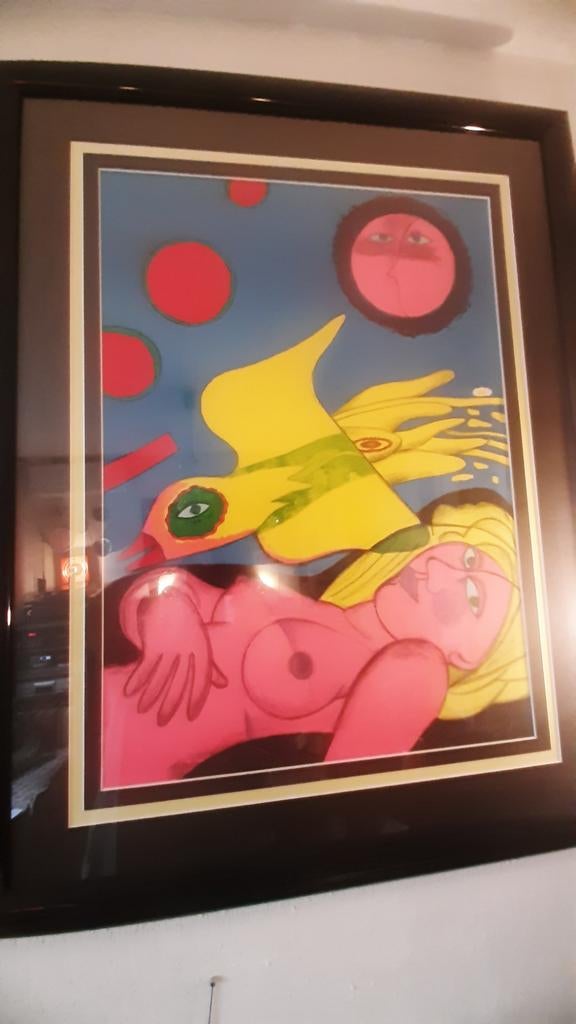 Corneille '90 - Vrouw met vogel - Gesigneerde zeefdruk, Ophalen