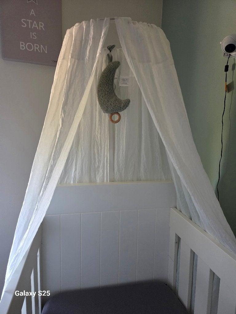Piekstok met Sluier Jollein voor baby bedje, Ophalen, Jollein, Zo goed als nieuw, Wit
