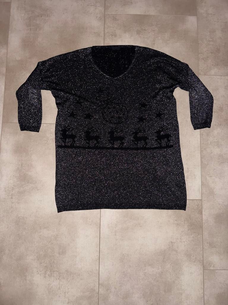 MS Mode Zwarte glitterjurk met rendieren - Kersttrui jurk, Ophalen of Verzenden, Zo goed als nieuw, Zwart, Shirt of Top