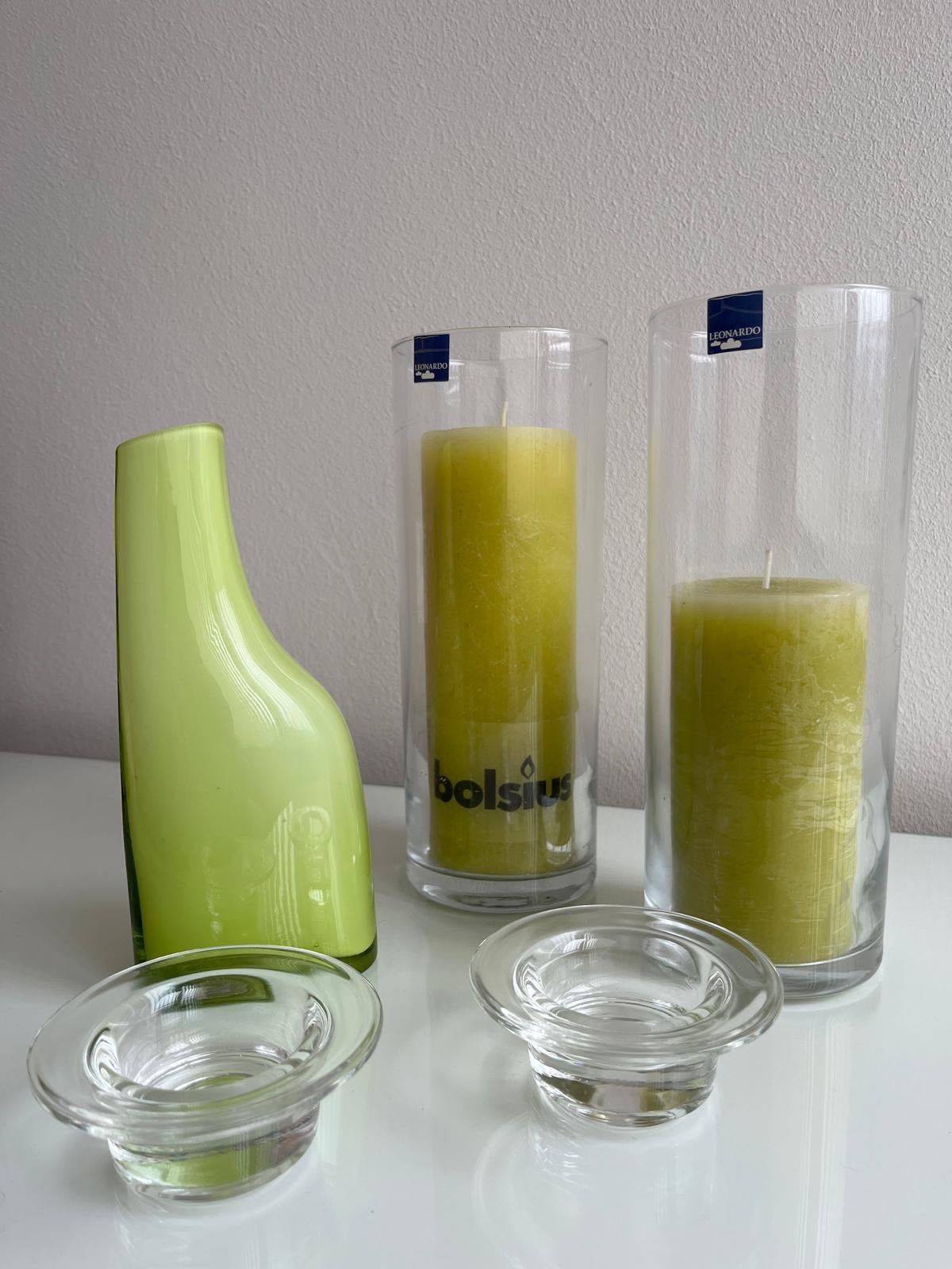 Set kaarsen en kandelaars, Ophalen, Zo goed als nieuw, Glas