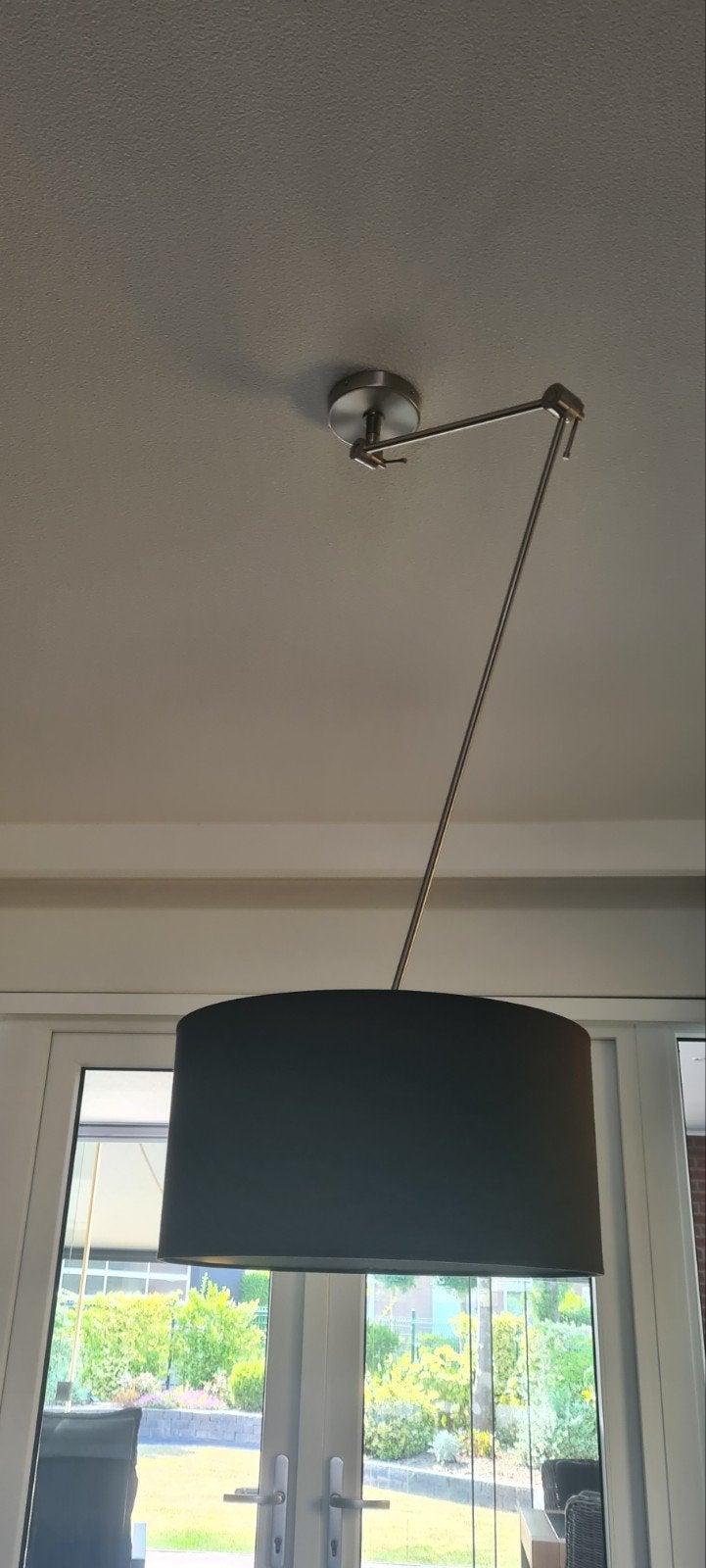 Moderne hanglamp met knikarm VASTE PRIJS en zwarte kap, Ophalen, Modern, Industrieel, E27 (groot), Textiel