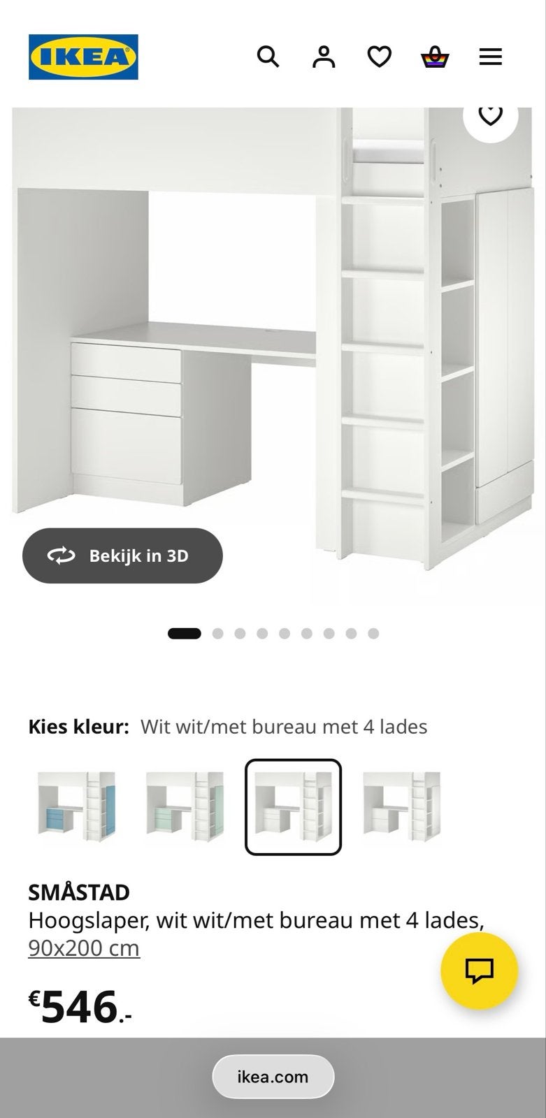 IKEA SMÅSTAD Hoogslaper met bureau en lades, Ophalen, Eenpersoons, Zo goed als nieuw, 200 cm