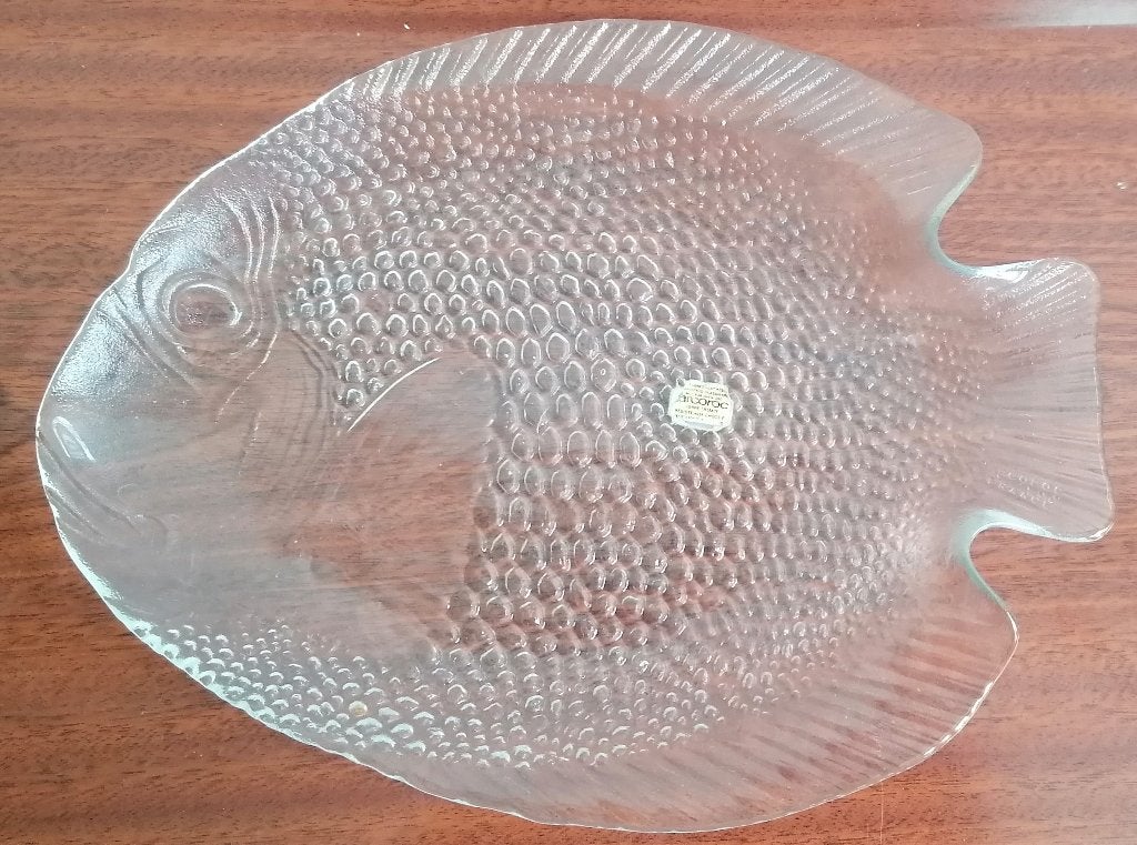 Visbord glas, jaren 70 Arcoroc zgan € 10,00, Huis en Inrichting, Keuken | Servies, Glas of Glazen, Overige merken, Ophalen of Verzenden