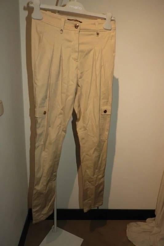 Roberto Cavalli broek gouden sier knopen zakken zijkant XS, Verzenden, Beige, Zo goed als nieuw, Roberto Cavalli
