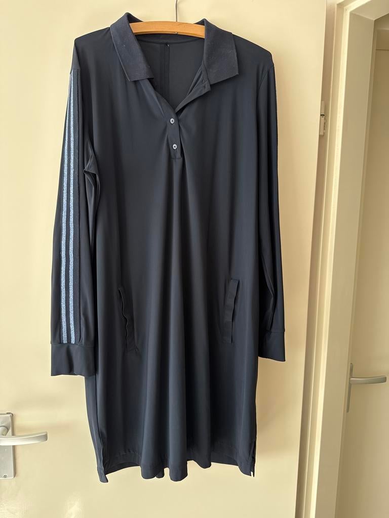 Donkerblauwe polo jurk Plus Basics maat 46 met lichtblauwe b, Ophalen of Verzenden, Gedragen, Maat 46/48 (XL) of groter, Blauw