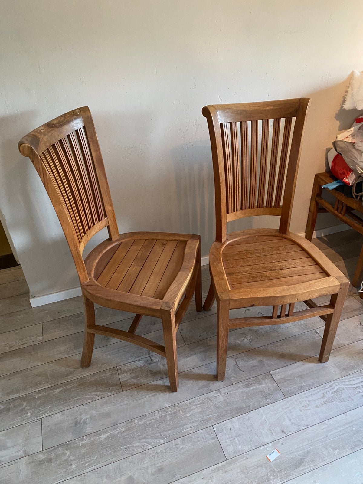 AnTeak houten stoelen, Huis en Inrichting, Gebruikt, Bruin, Ophalen of Verzenden, Vijf, Zes of meer stoelen