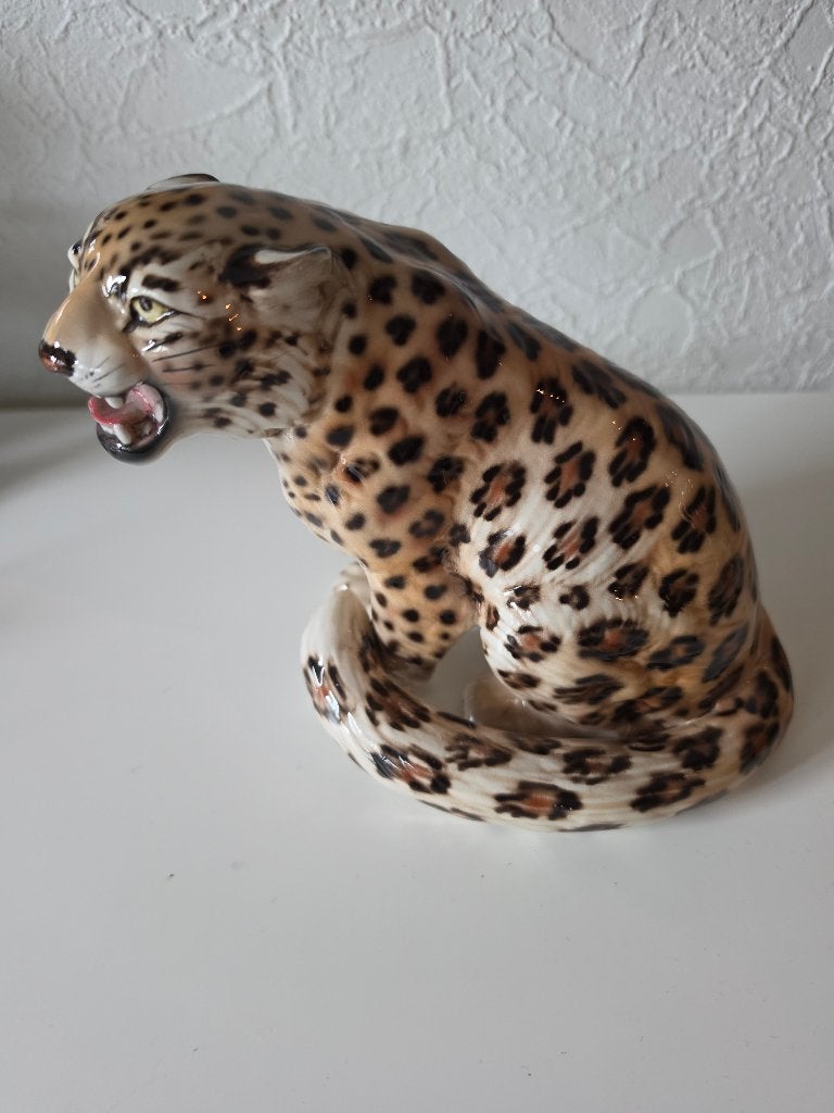 Vintage Italiaans keramieken luipaard – handbeschilderd, Antiek en Kunst, Ophalen