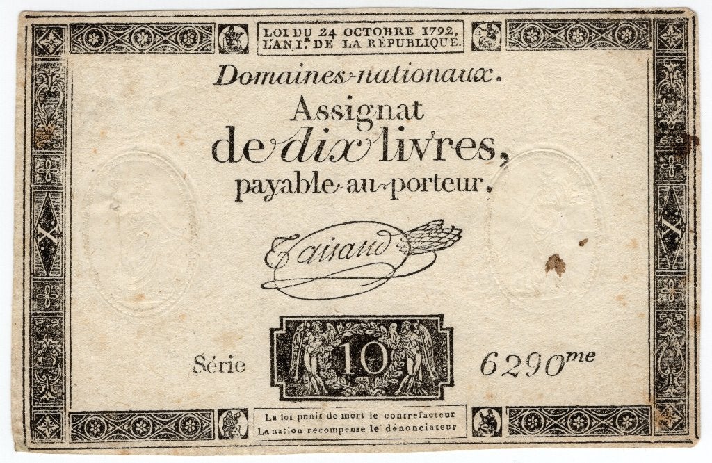 Frankrijk Assignaat 10 Livres Oktober 1792, Verzenden, Frankrijk