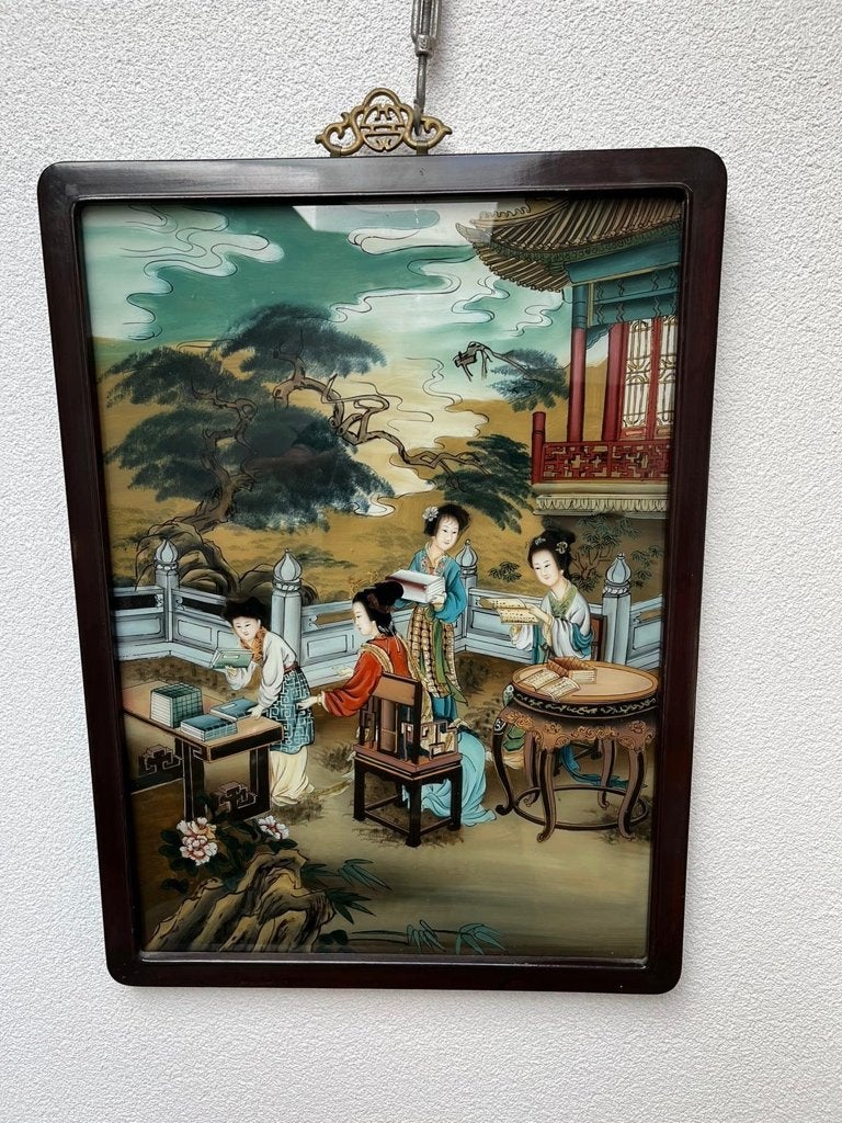 Chinees schilderij omgekeerd geschilderd glas Aziatisch, Huis en Inrichting, Verburgt Vintage, Ophalen of Verzenden, Schipluidenlaan 20 5035KJ Tilburg