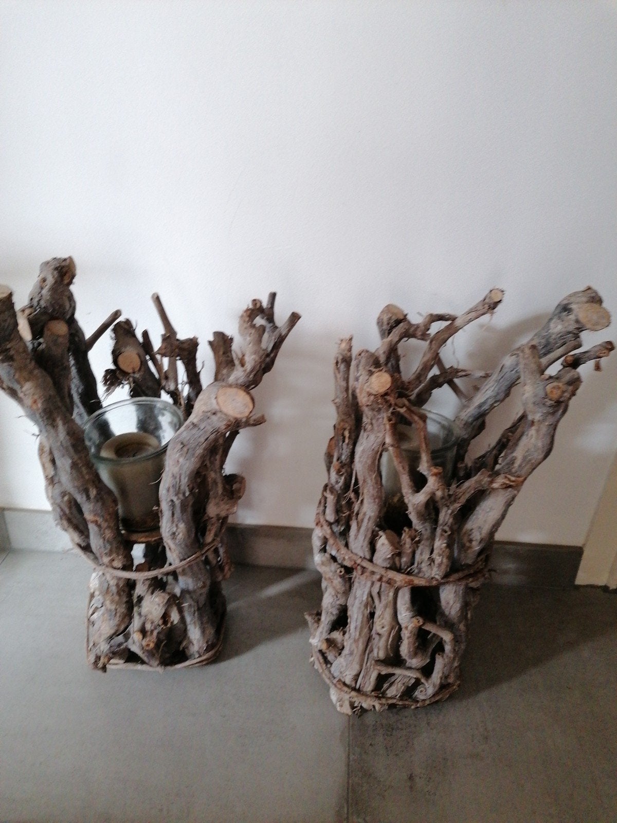 Robuuste windlichten van houten takken, Ophalen, Gebruikt, Hout