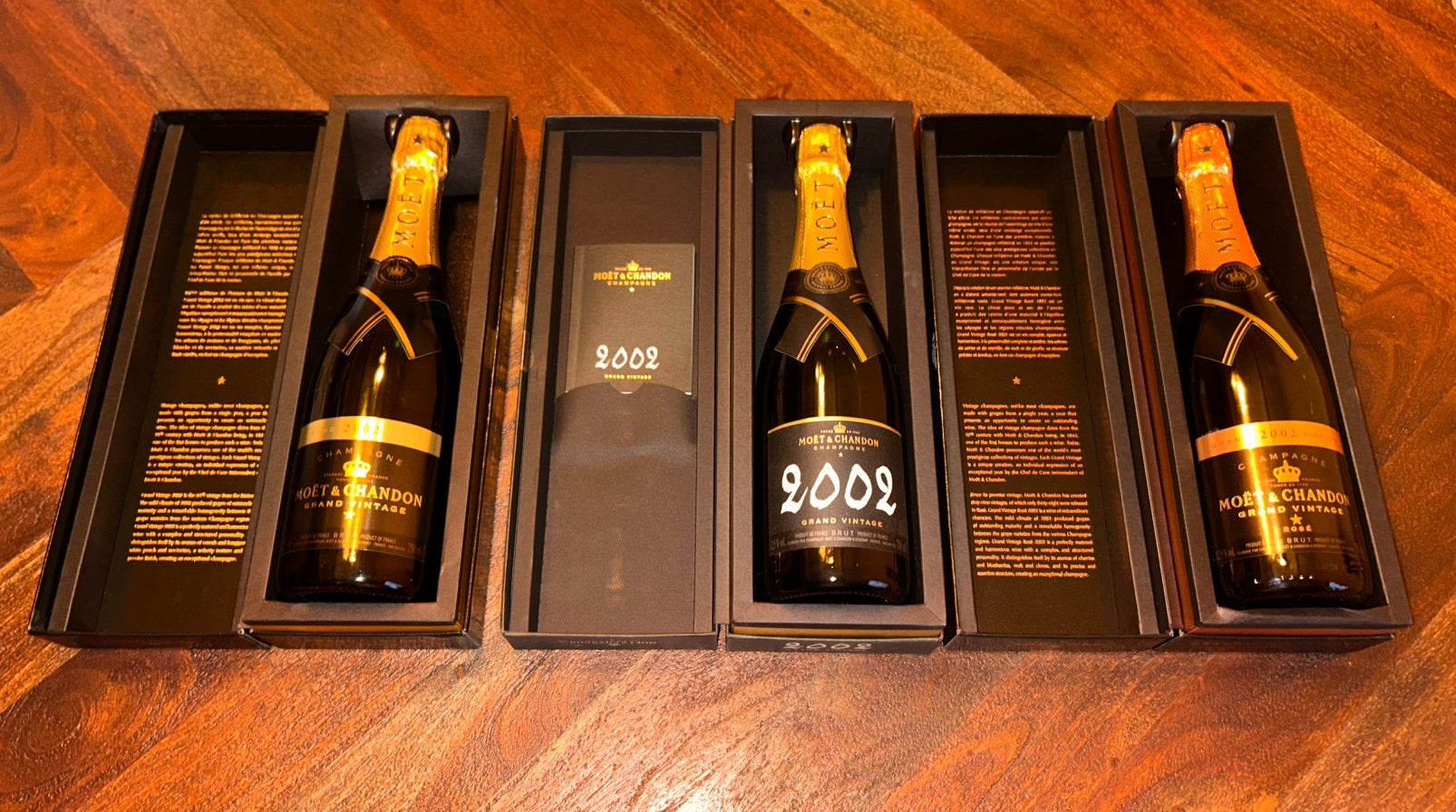 3x Moët & Chandon Grand Vintage 2002 champagne, Verzamelen, Wijnen, Ophalen of Verzenden, Zo goed als nieuw, Frankrijk, Champagne