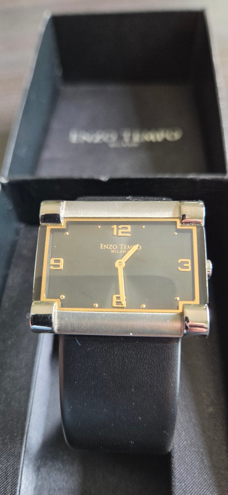 Enzo Tempo Milano design horloge - Zwart met leren band, Sieraden, Tassen en Uiterlijk, Ophalen of Verzenden, Leer, Overige merken